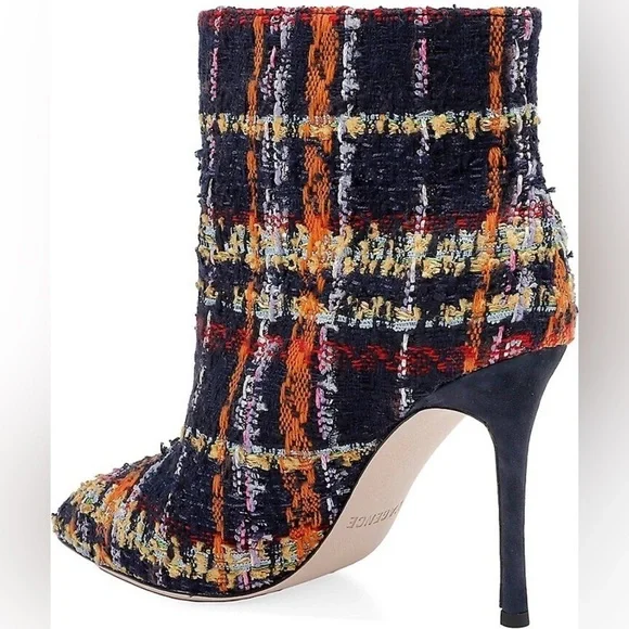 New L'Agence Multi Tweed Mariette 95mm Booties Ankle Boots Stiletto Heel Sz 6